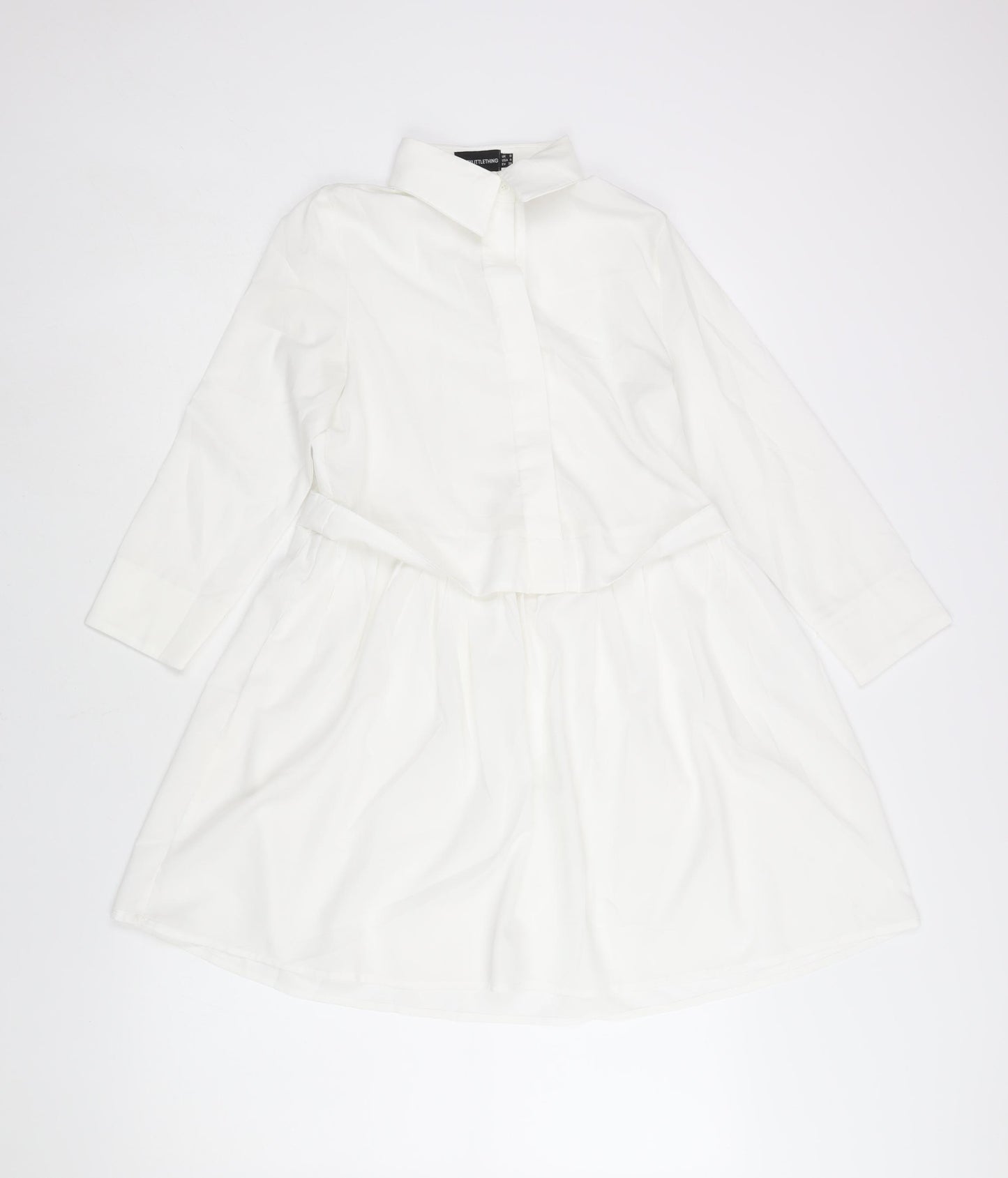 PRETTYLITTLETHING Womens White Polyester Shirt Dress Size 8 Collared Button