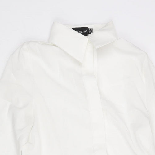 PRETTYLITTLETHING Womens White Polyester Shirt Dress Size 8 Collared Button