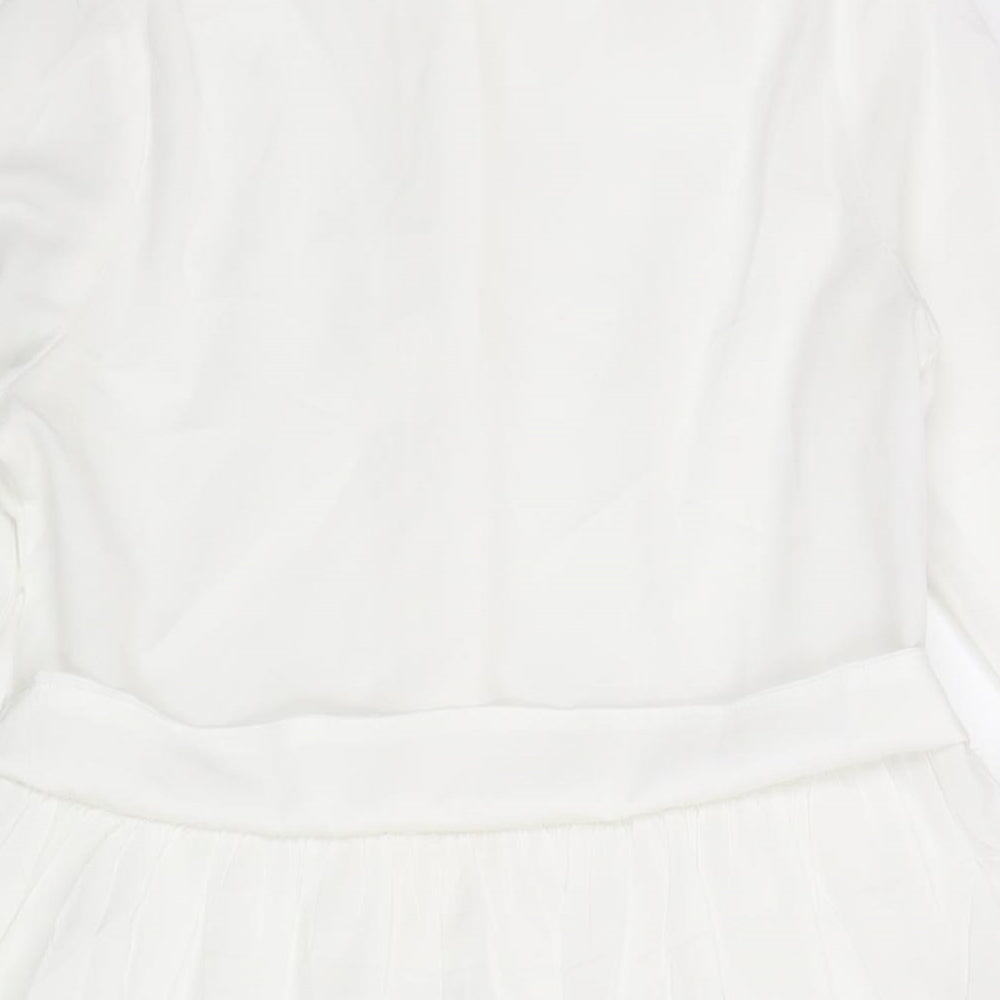 PRETTYLITTLETHING Womens White Polyester Shirt Dress Size 8 Collared Button