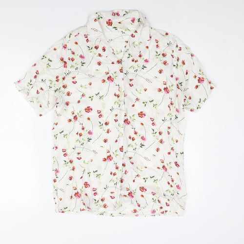 No1 Collection Womens White Floral Polyester Basic Button-Up Size 10 Collared - Size 10-12