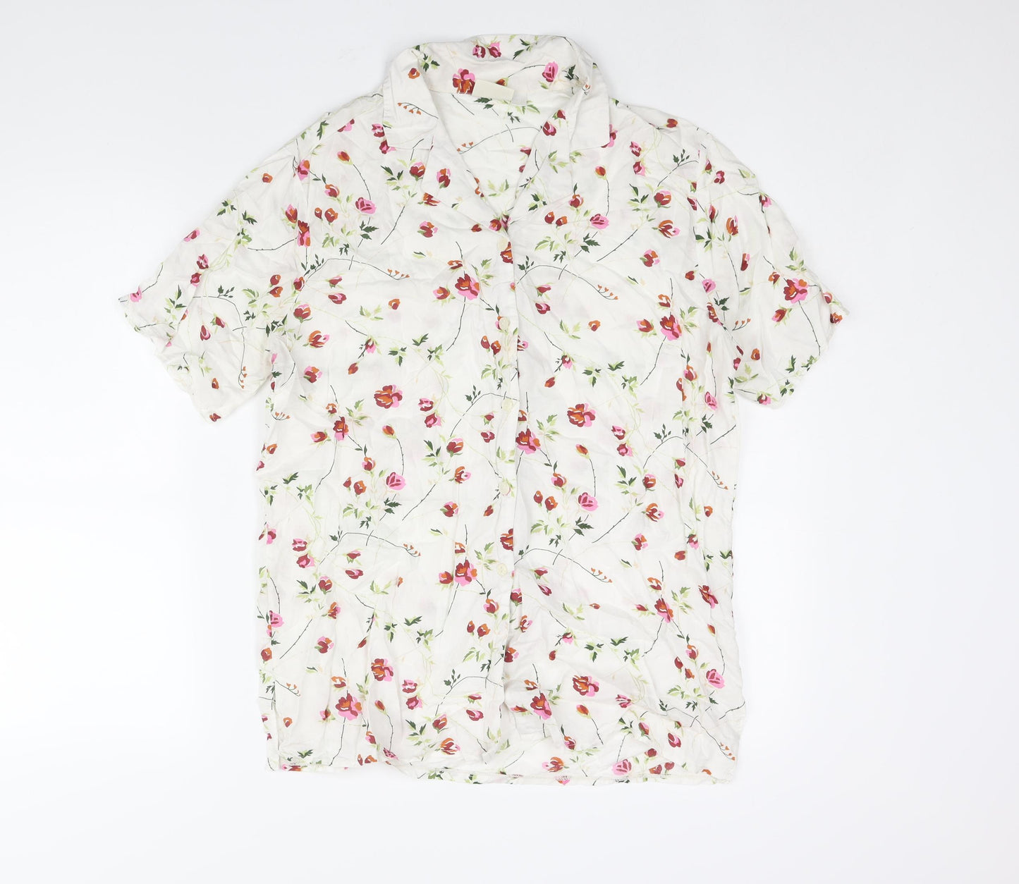 No1 Collection Womens White Floral Polyester Basic Button-Up Size 10 Collared - Size 10-12