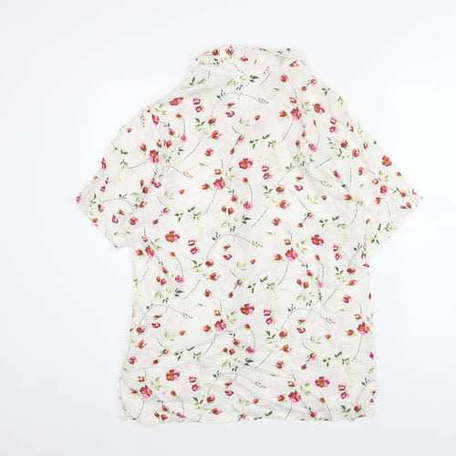 No1 Collection Womens White Floral Polyester Basic Button-Up Size 10 Collared - Size 10-12