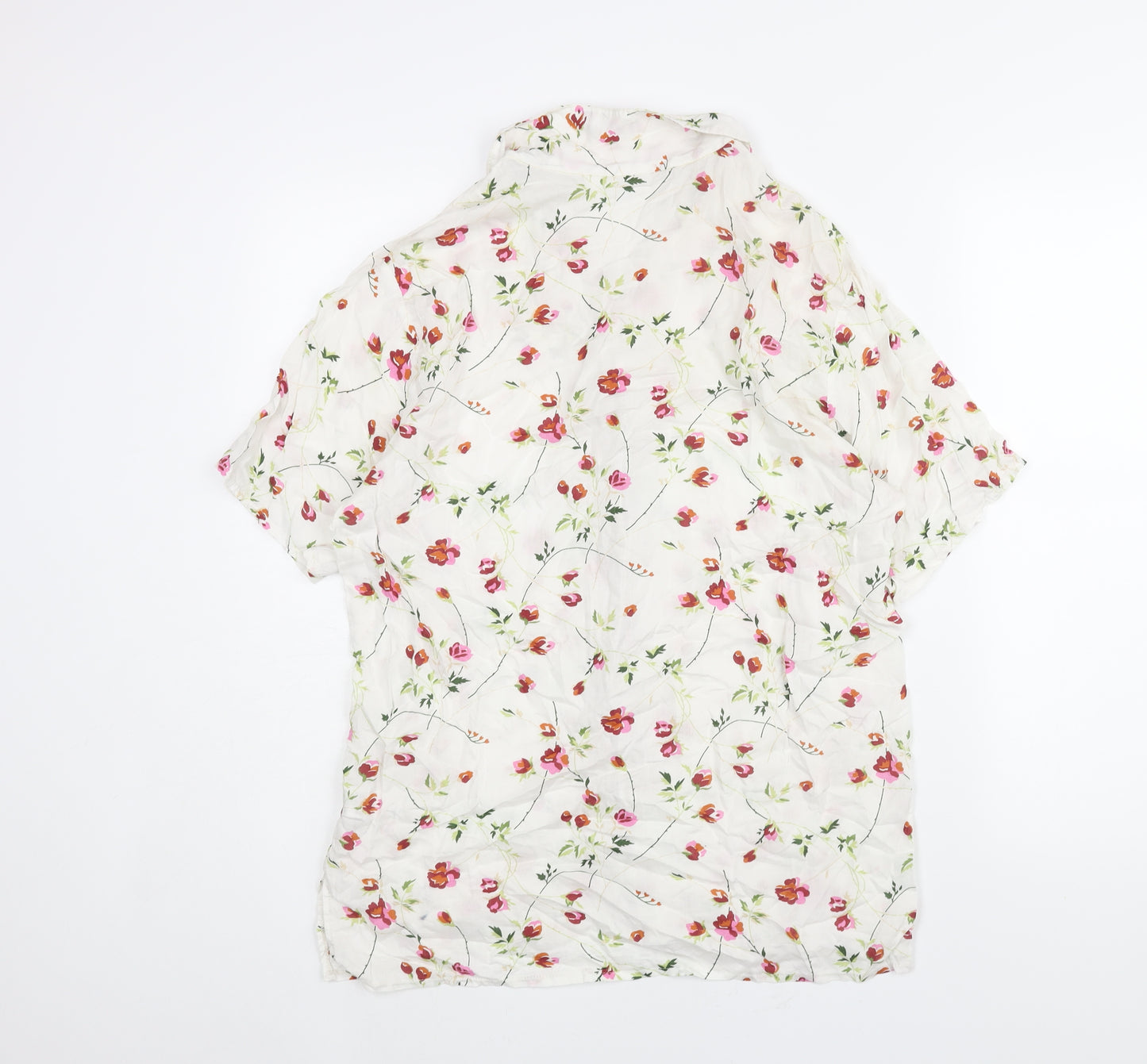 No1 Collection Womens White Floral Polyester Basic Button-Up Size 10 Collared - Size 10-12