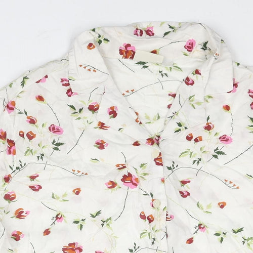 No1 Collection Womens White Floral Polyester Basic Button-Up Size 10 Collared - Size 10-12