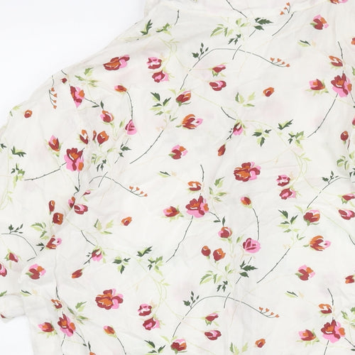 No1 Collection Womens White Floral Polyester Basic Button-Up Size 10 Collared - Size 10-12