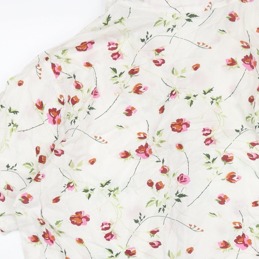 No1 Collection Womens White Floral Polyester Basic Button-Up Size 10 Collared - Size 10-12