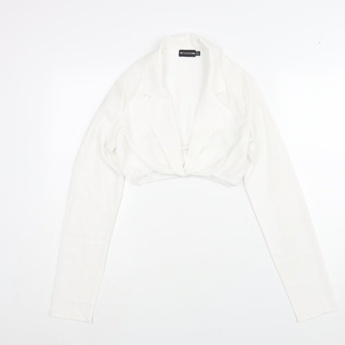 PRETTYLITTLETHING Womens White Polyester Cropped Blouse Size 6 Collared