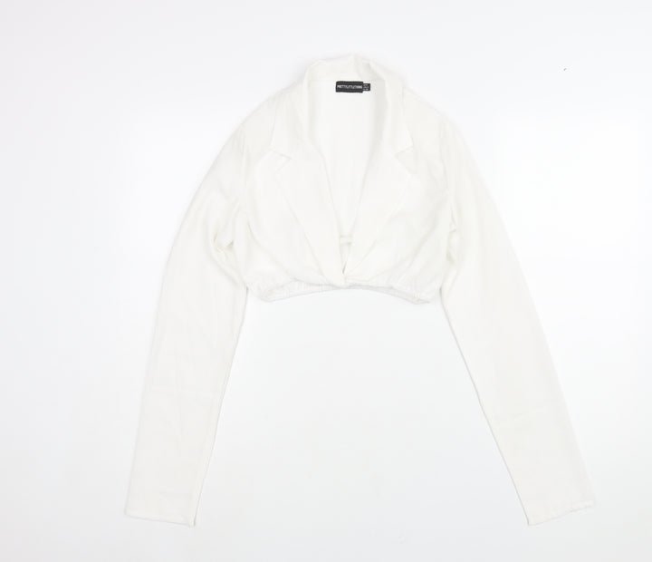 PRETTYLITTLETHING Womens White Polyester Cropped Blouse Size 6 Collared