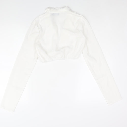 PRETTYLITTLETHING Womens White Polyester Cropped Blouse Size 6 Collared