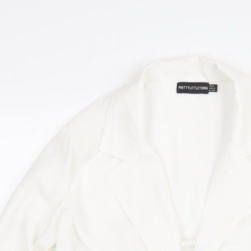 PRETTYLITTLETHING Womens White Polyester Cropped Blouse Size 6 Collared