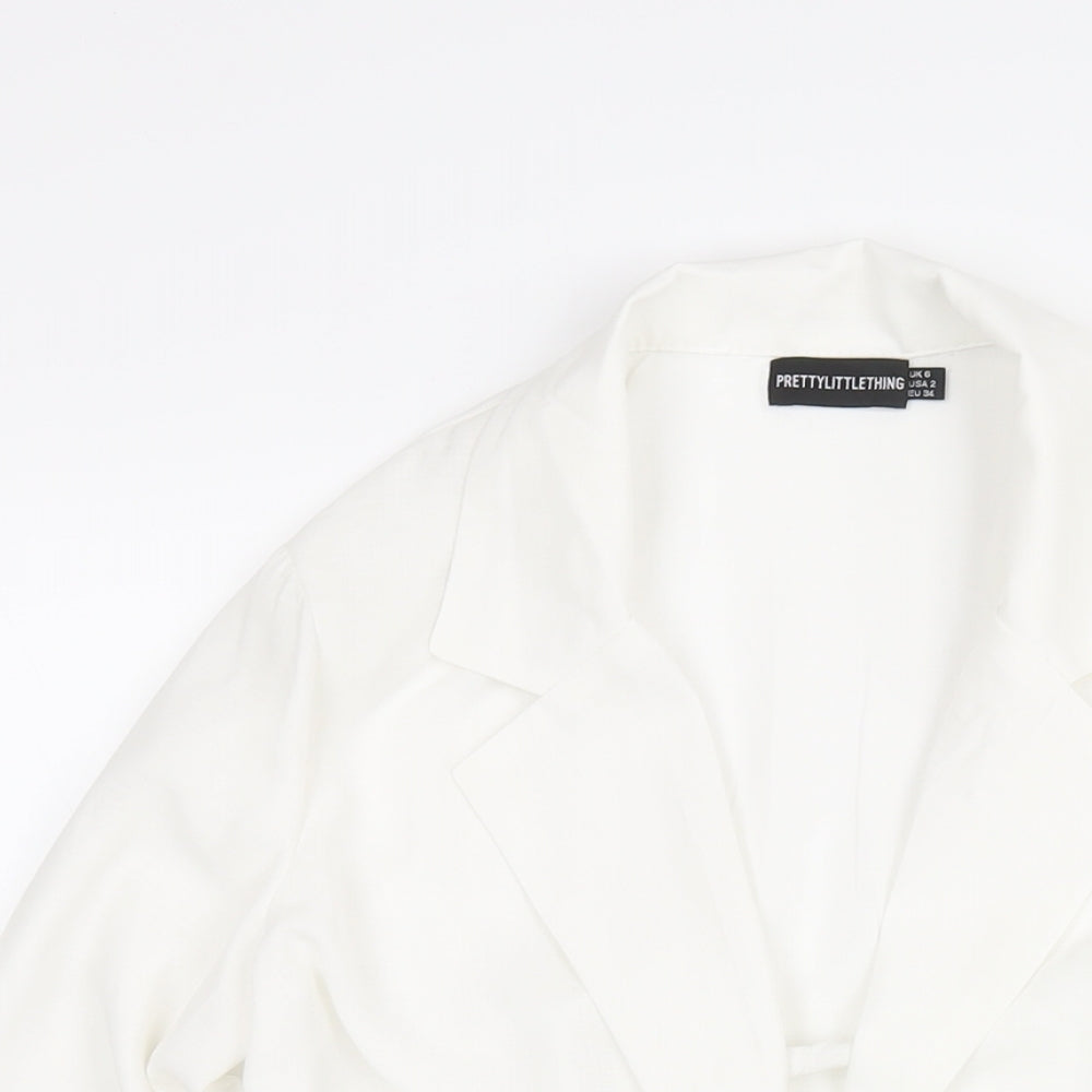 PRETTYLITTLETHING Womens White Polyester Cropped Blouse Size 6 Collared