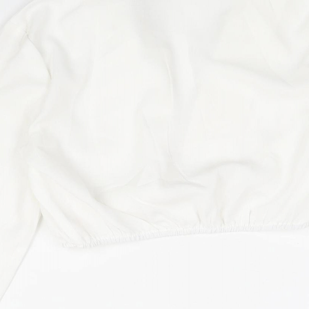 PRETTYLITTLETHING Womens White Polyester Cropped Blouse Size 6 Collared