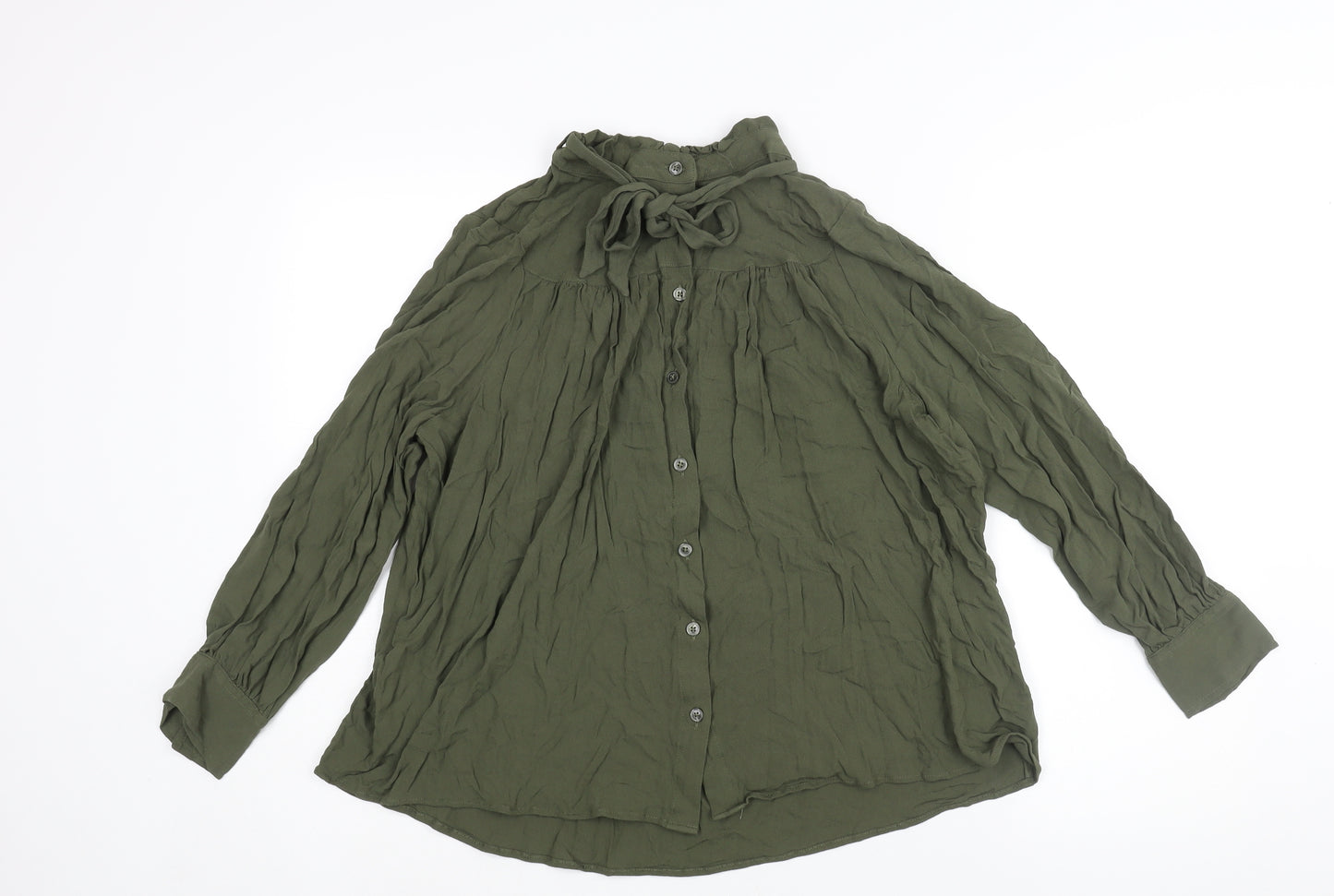 Marks and Spencer Womens Green Viscose Basic Blouse Size 16 Mock Neck - Bow