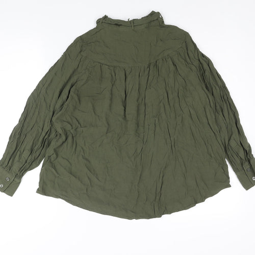 Marks and Spencer Womens Green Viscose Basic Blouse Size 16 Mock Neck - Bow