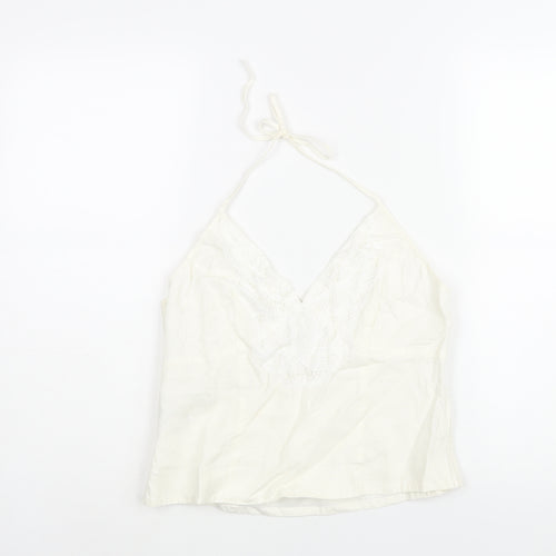 NEXT Womens Ivory Linen Basic Blouse Size 12 Halter - Lace Detail