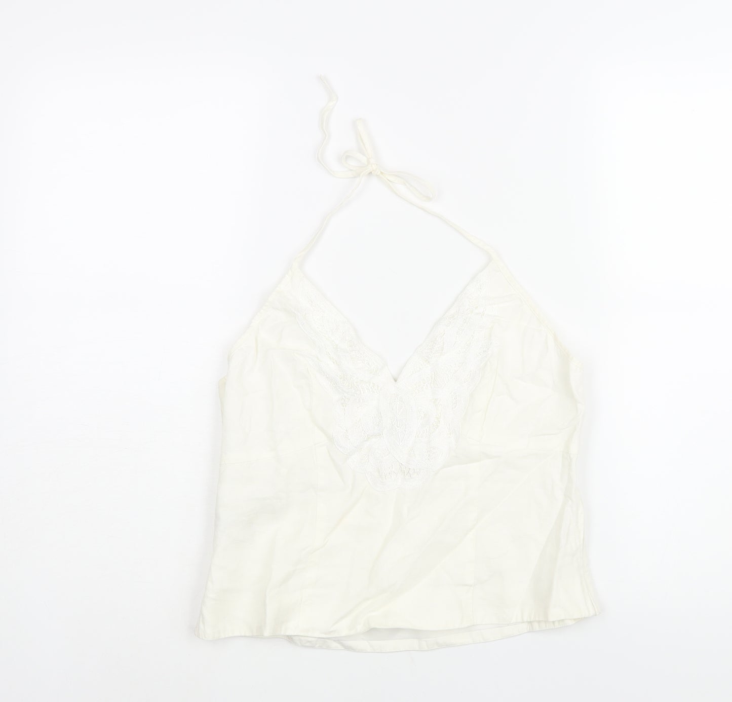 NEXT Womens Ivory Linen Basic Blouse Size 12 Halter - Lace Detail