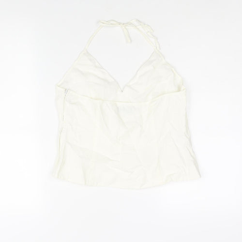 NEXT Womens Ivory Linen Basic Blouse Size 12 Halter - Lace Detail