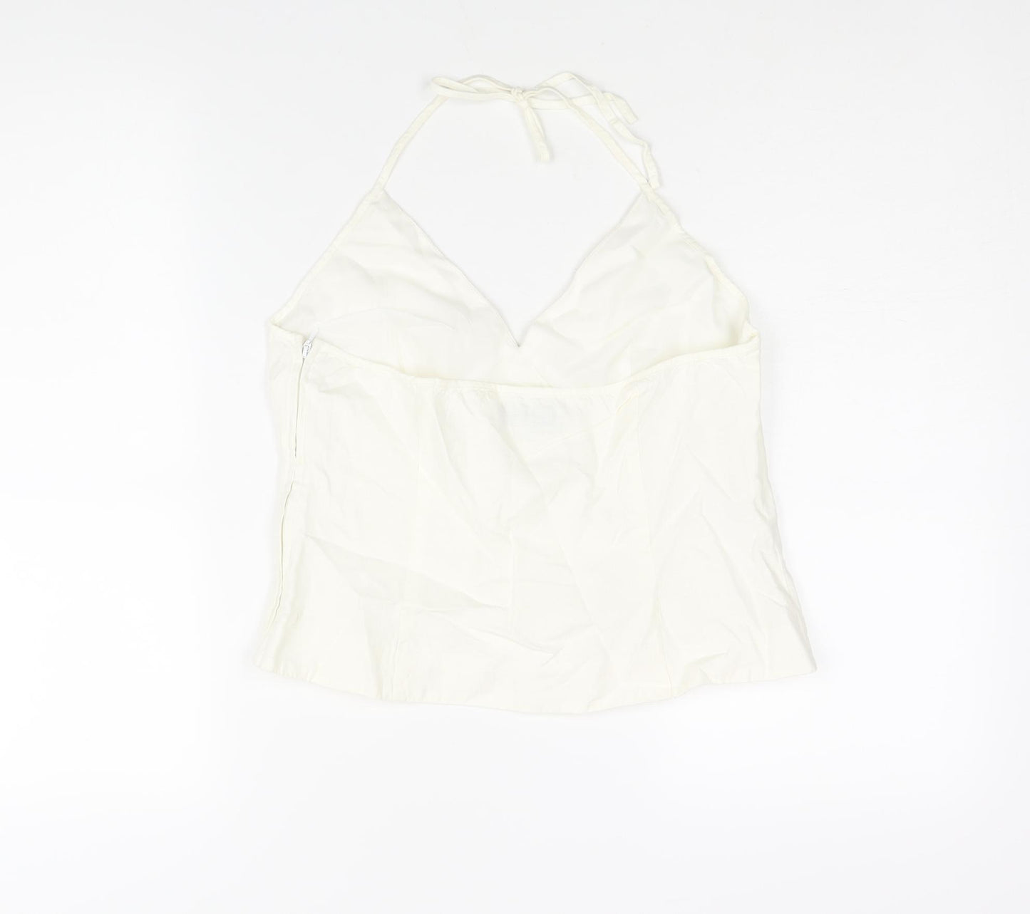 NEXT Womens Ivory Linen Basic Blouse Size 12 Halter - Lace Detail