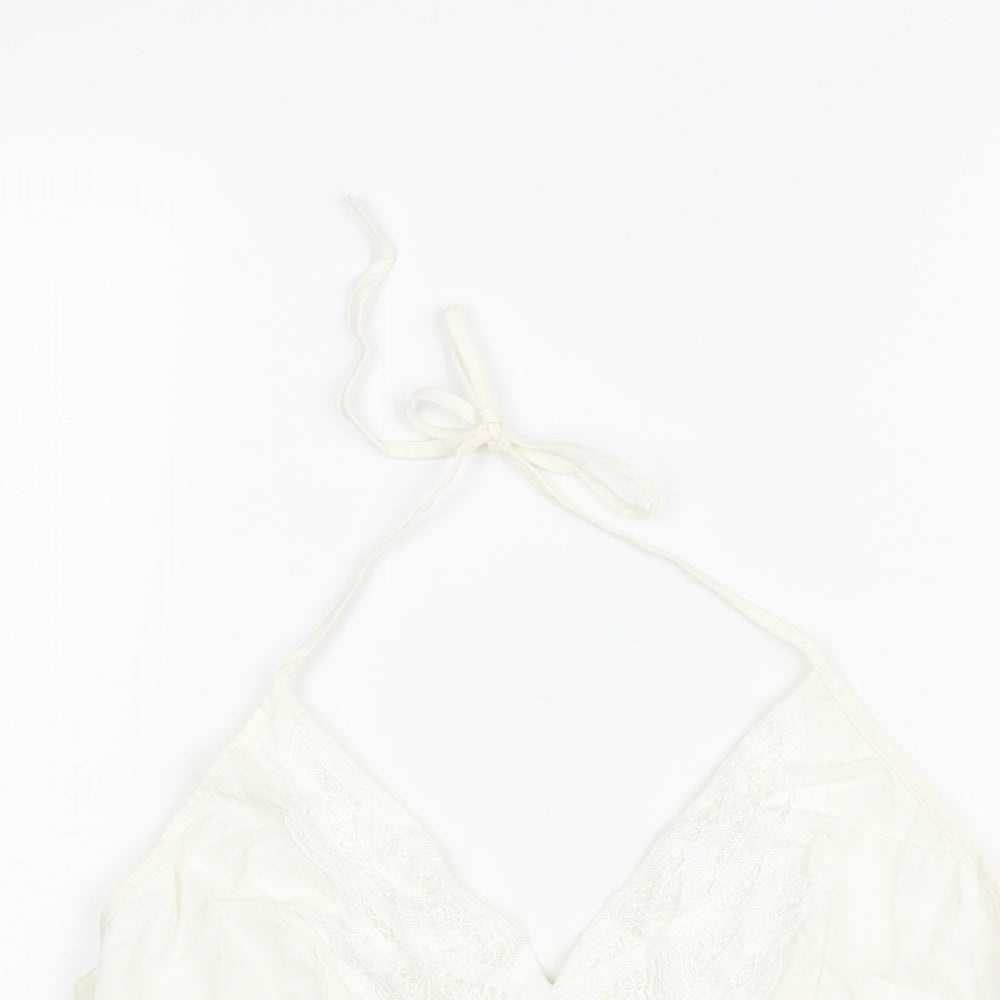 NEXT Womens Ivory Linen Basic Blouse Size 12 Halter - Lace Detail