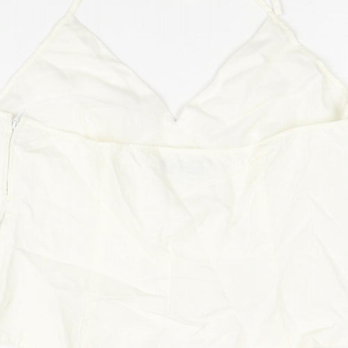 NEXT Womens Ivory Linen Basic Blouse Size 12 Halter - Lace Detail