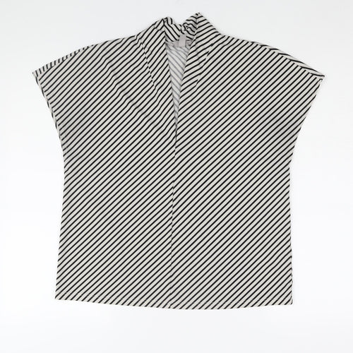 H&M Womens Black Striped Polyester Basic Blouse Size M V-Neck