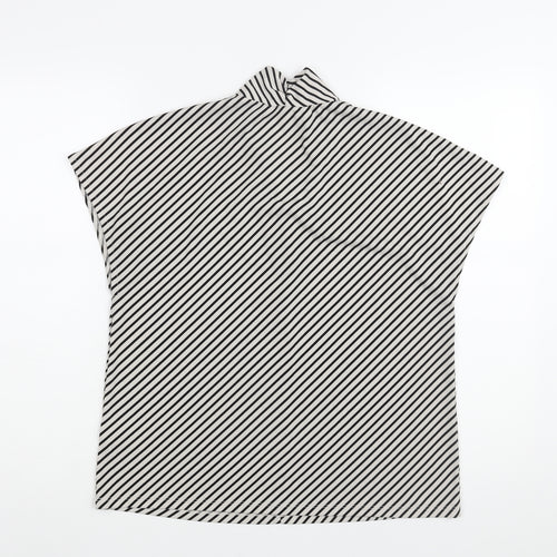 H&M Womens Black Striped Polyester Basic Blouse Size M V-Neck