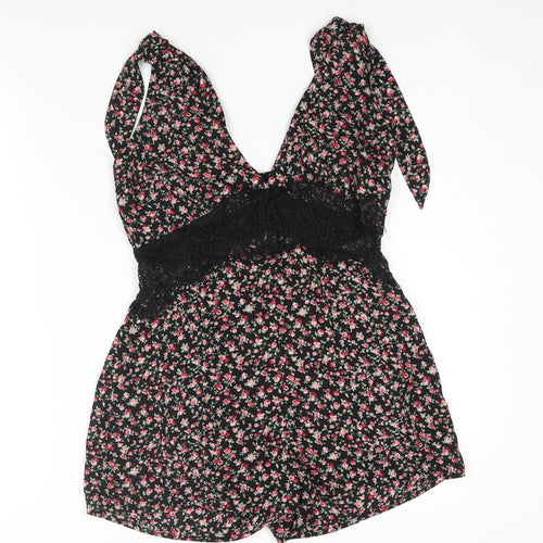 Honey Punch Womens Multicoloured Floral Polyester Playsuit One-Piece Size M Zip - Lace Detail