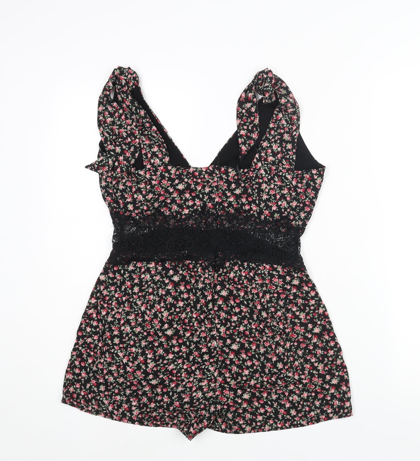Honey Punch Womens Multicoloured Floral Polyester Playsuit One-Piece Size M Zip - Lace Detail