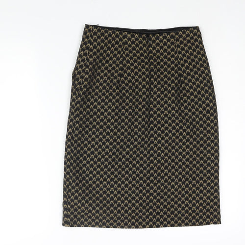 Marks and Spencer Womens Black Geometric Polyester Straight & Pencil Skirt Size 8 Zip