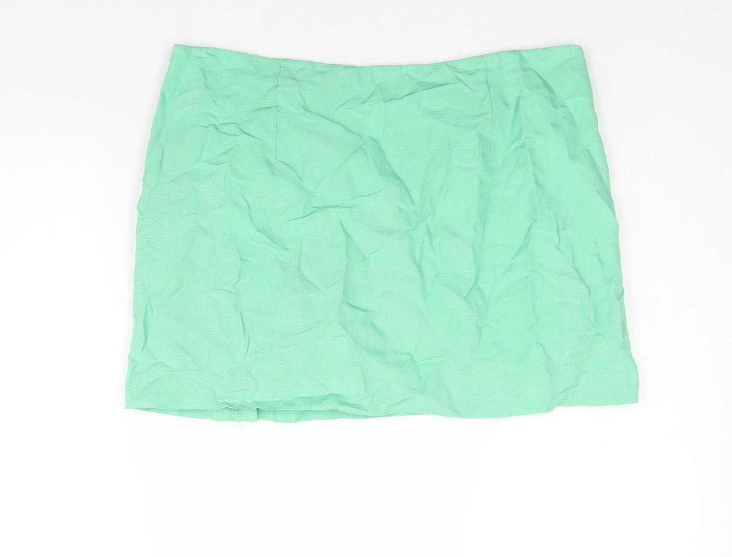 H&M Womens Green Viscose Mini Skirt Size 16 Zip - Front Slit