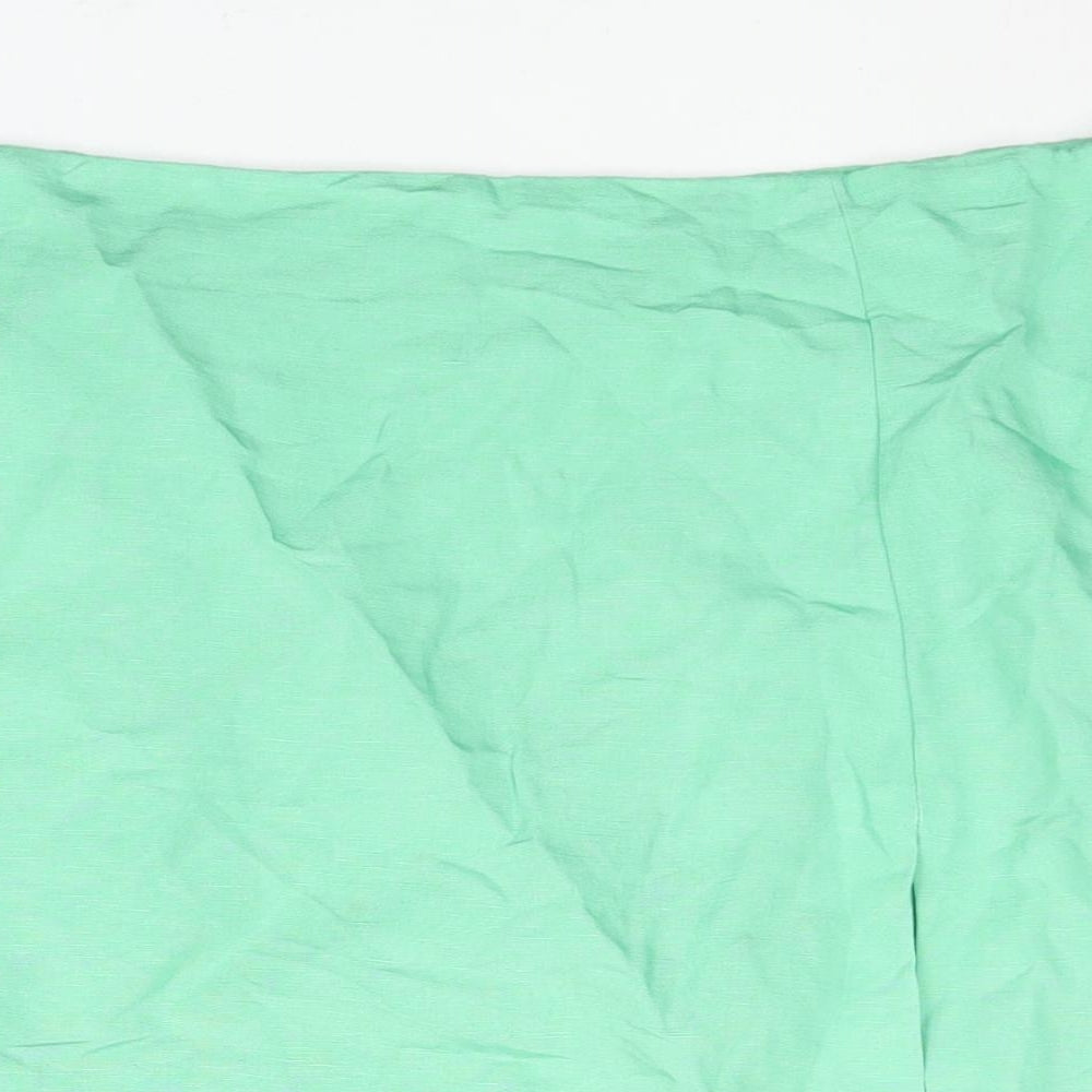 H&M Womens Green Viscose Mini Skirt Size 16 Zip - Front Slit