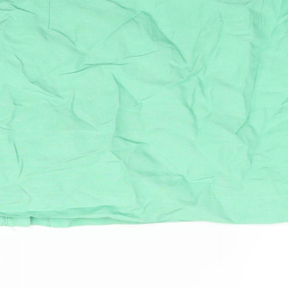 H&M Womens Green Viscose Mini Skirt Size 16 Zip - Front Slit