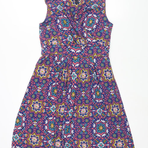 Lands' End Womens Multicoloured Geometric Cotton Fit & Flare Size M V-Neck Pullover