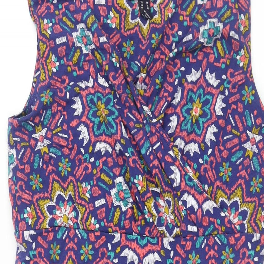 Lands' End Womens Multicoloured Geometric Cotton Fit & Flare Size M V-Neck Pullover