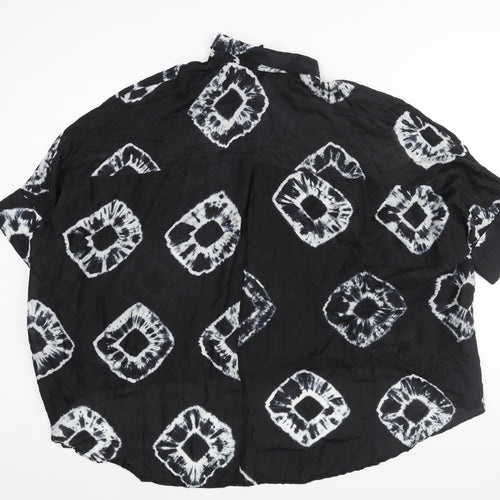 Bianco Levrin Womens Black Geometric Silk Basic Button-Up Size M Collared - Hi-Low Hem Tie Dye
