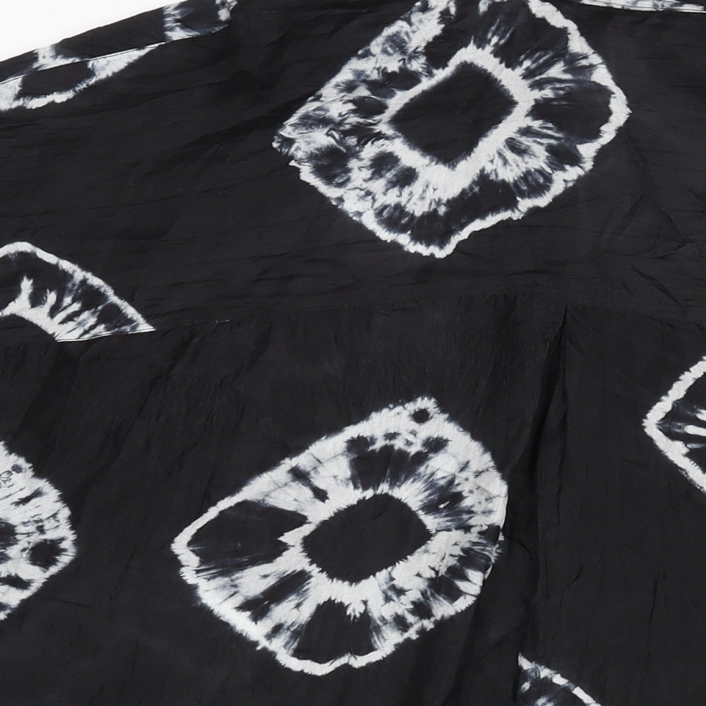 Bianco Levrin Womens Black Geometric Silk Basic Button-Up Size M Collared - Hi-Low Hem Tie Dye