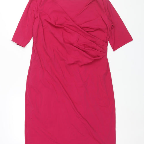 Autograph Womens Pink Polyamide Shift Size 14 V-Neck Pullover - Rouched