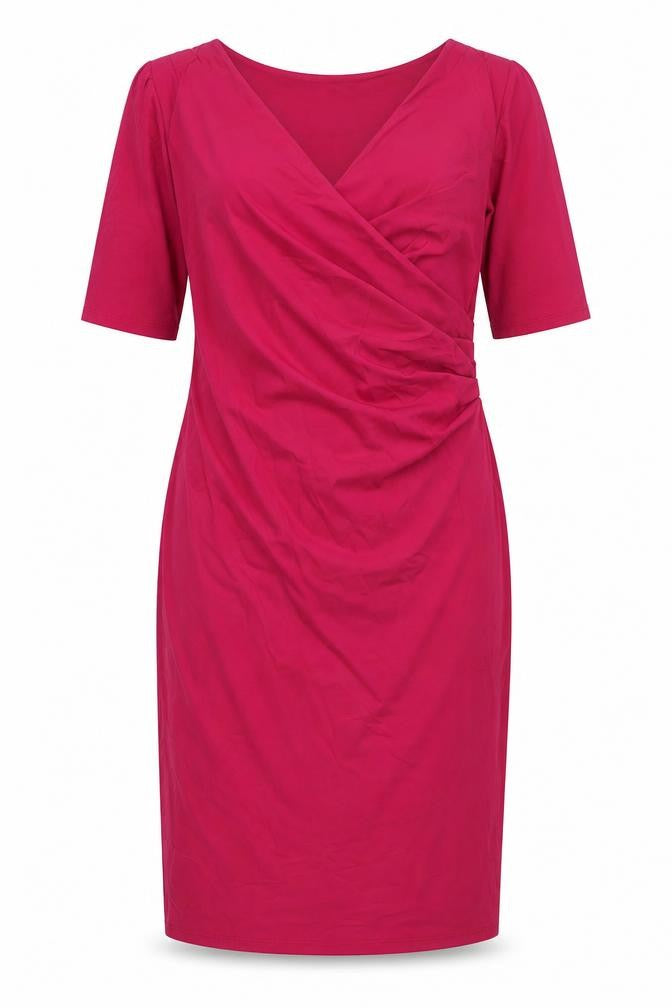 Front view of Autograph women’s pink polyamide shift, size UK 14, v-neck pullover - rouched