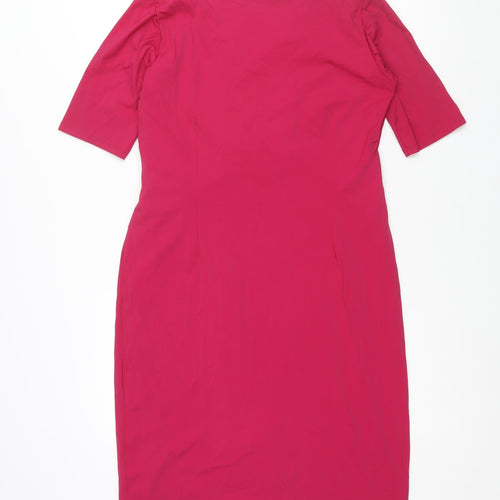 Autograph Womens Pink Polyamide Shift Size 14 V-Neck Pullover - Rouched