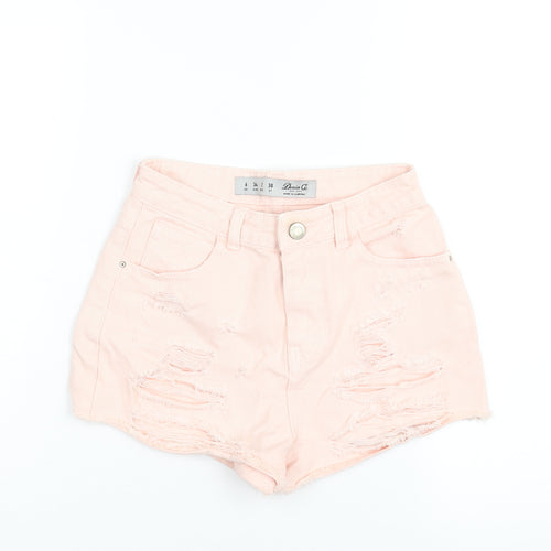 Denim & Co. Womens Pink Cotton Cut-Off Shorts Size 6 Regular Zip - Distressed Denim