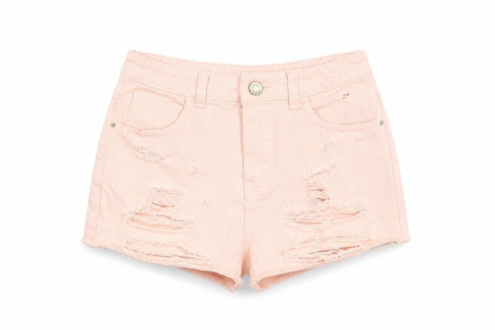 Denim & Co. Womens Pink Cotton Cut-Off Shorts Size 6 Regular Zip - Distressed Denim