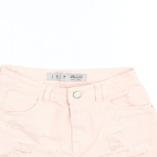 Denim & Co. Womens Pink Cotton Cut-Off Shorts Size 6 Regular Zip - Distressed Denim