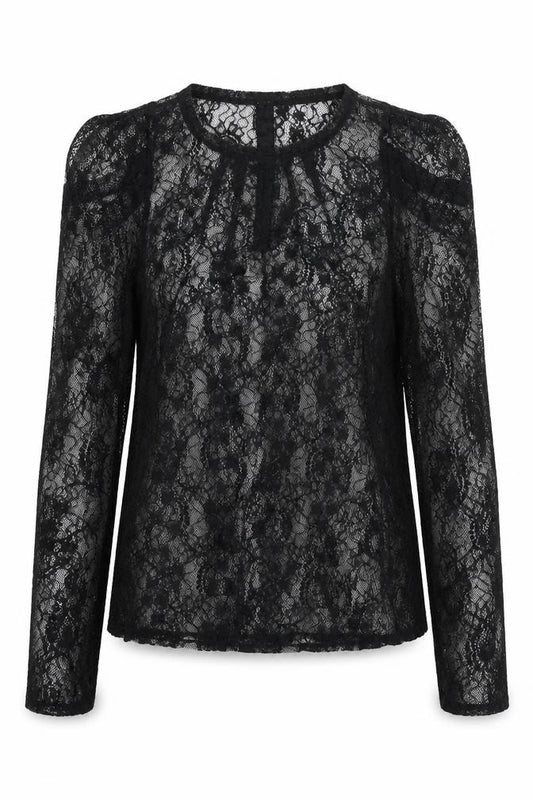 Front view of Oasis women’s black polyester basic blouse, size L, round neck - semi sheer