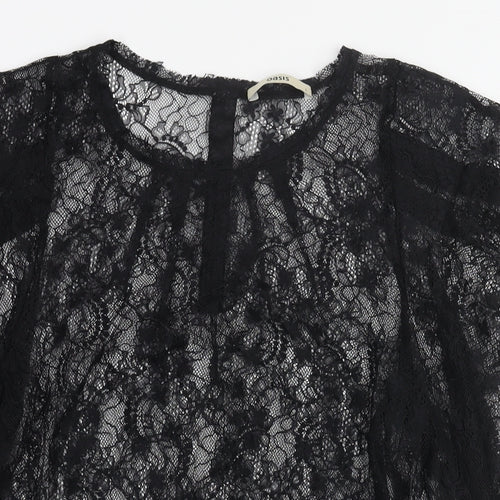 Oasis Womens Black Polyester Basic Blouse Size L Round Neck - Semi Sheer