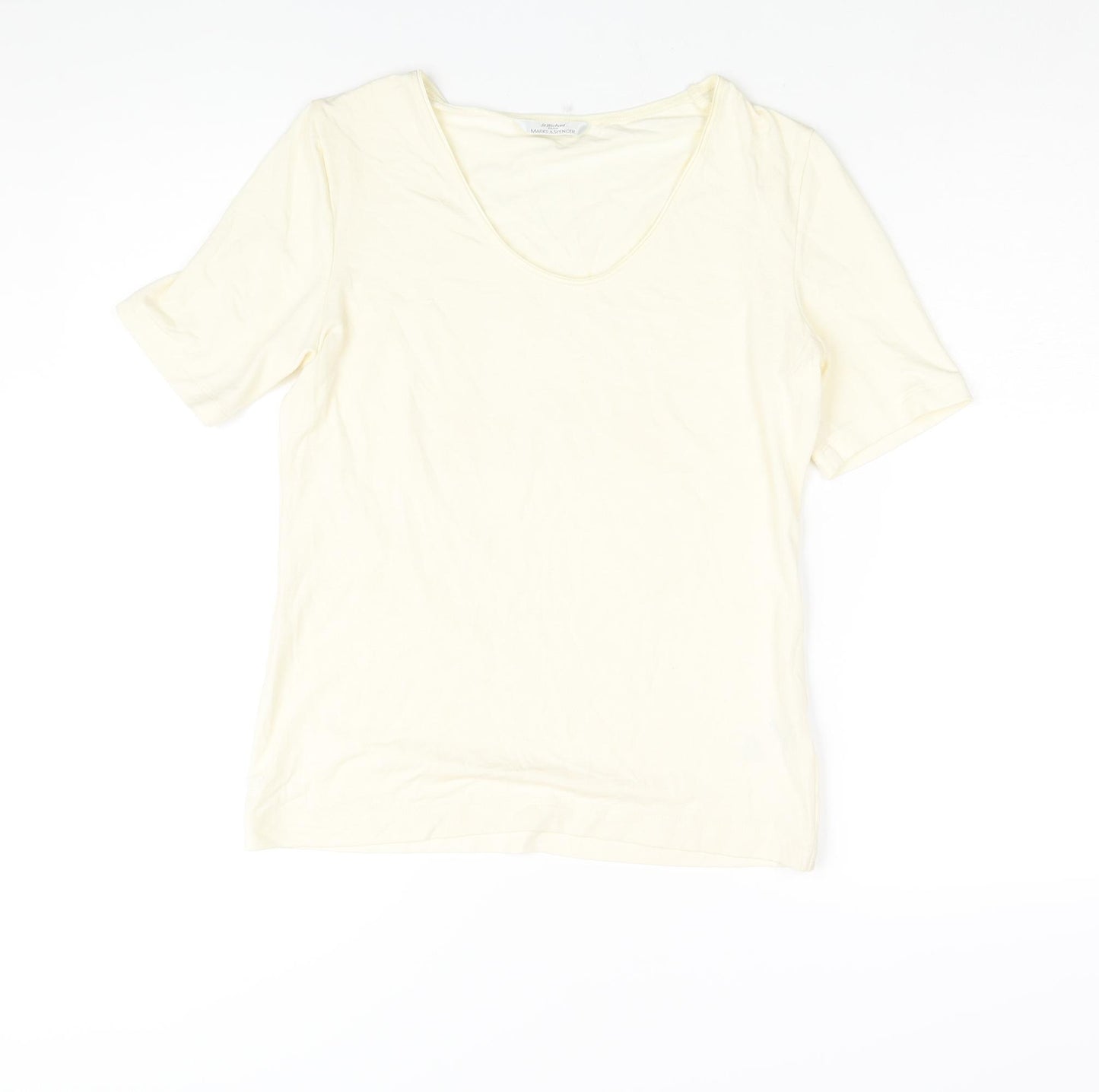 Marks and Spencer Womens Ivory Viscose Basic Blouse Size 10 Scoop Neck