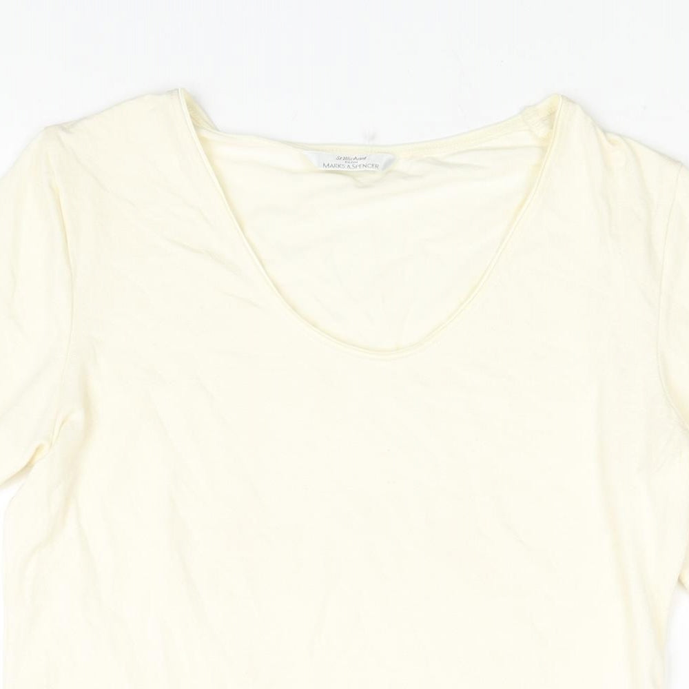 Marks and Spencer Womens Ivory Viscose Basic Blouse Size 10 Scoop Neck