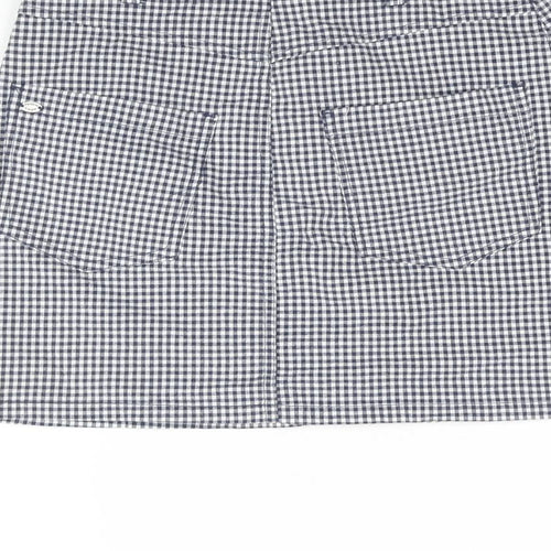 Pull&Bear Womens Blue Check Cotton A-Line Skirt Size S Zip - Embroidered Alien Detail