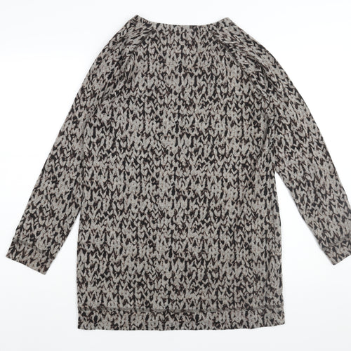 Marks and Spencer Womens Brown Round Neck Geometric Polyester Pullover Jumper Size 14