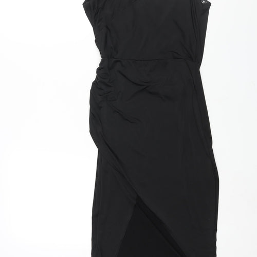 Club L Womens Black Polyester Wrap Dress Size 10 V-Neck Pullover - Cowl Back