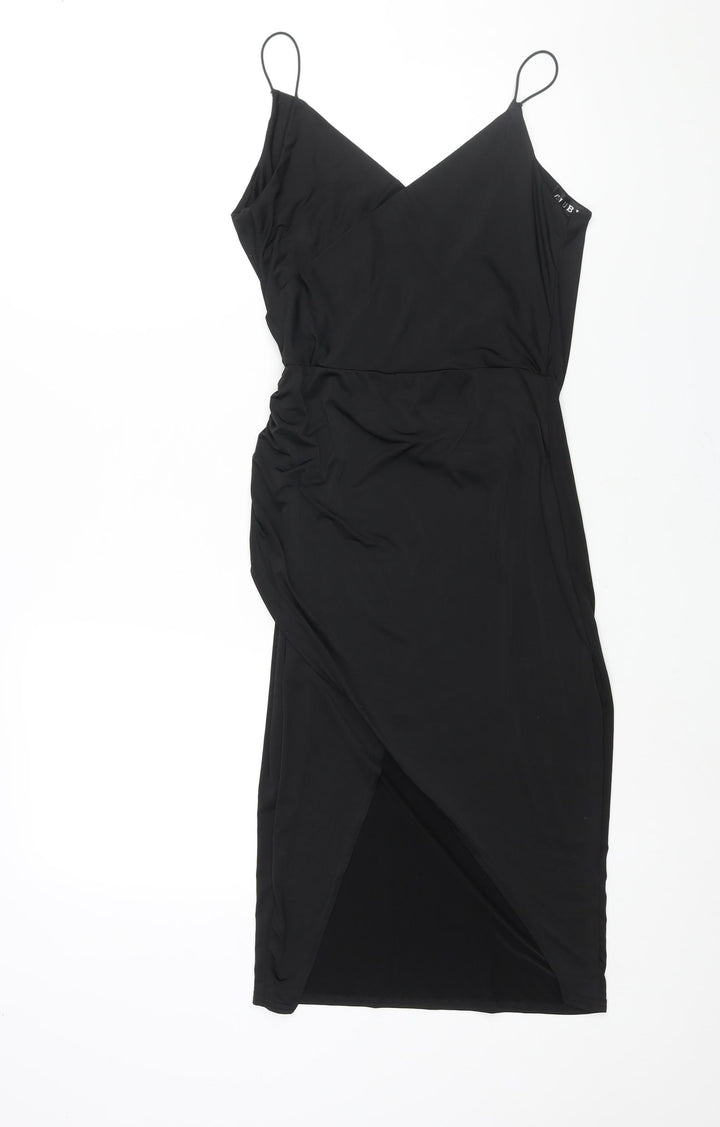 Club L Womens Black Polyester Wrap Dress Size 10 V-Neck Pullover - Cowl Back